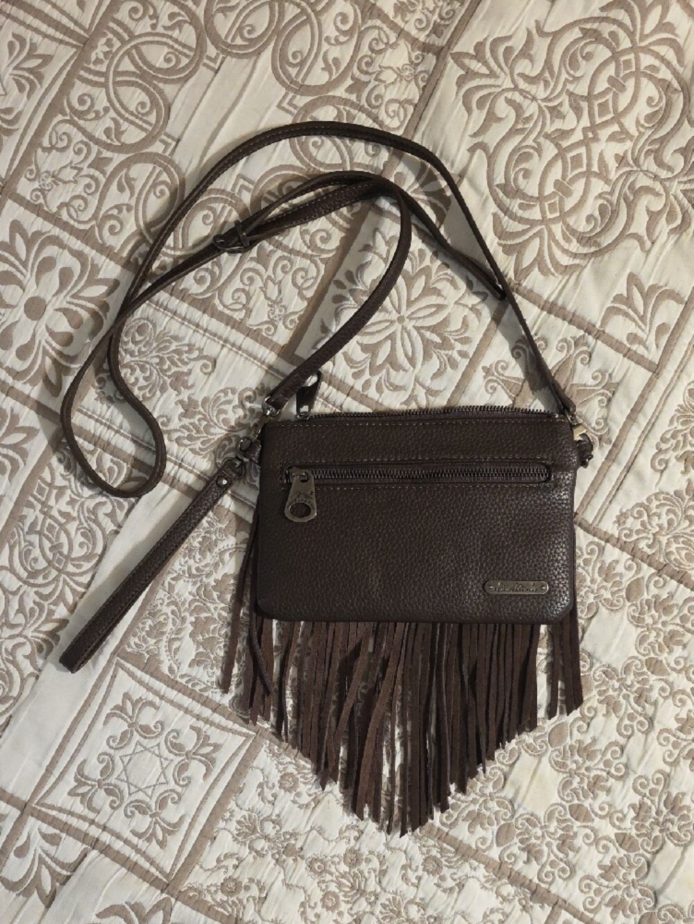 Montana West Brown Fringe Crossbody Bag with Studded Accent And Wristlet Strap - Picture 2 of 7